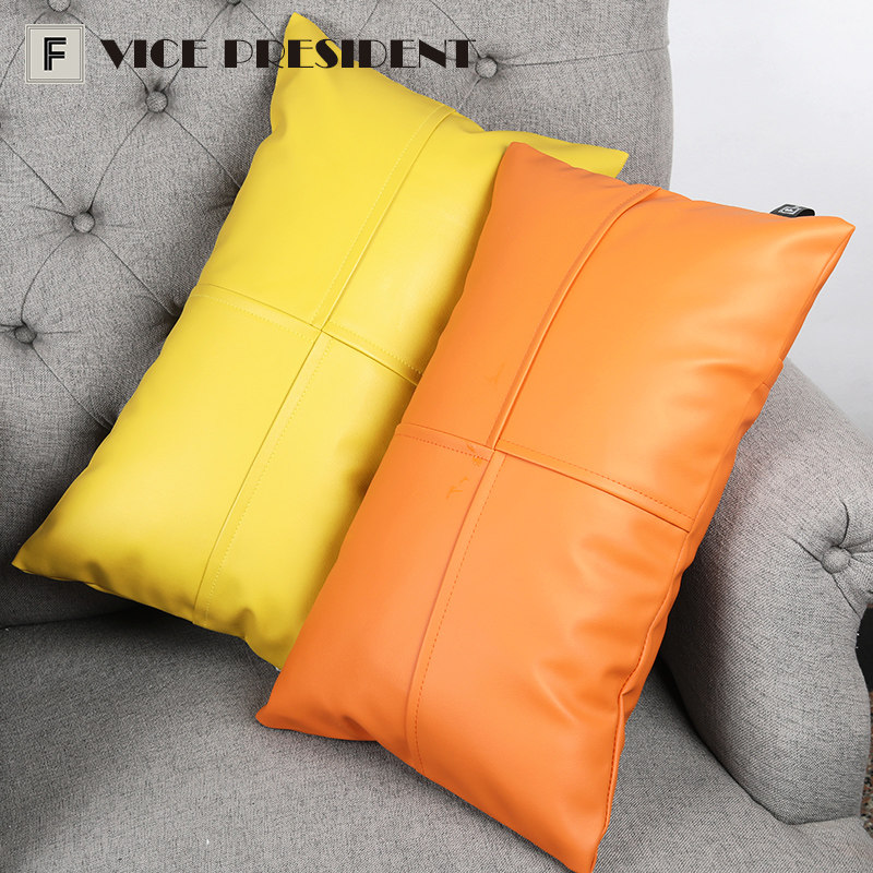 秋冬免洗pu软牛皮米色美拉德棕色抱枕套汽车腰枕客厅沙发靠垫仿皮