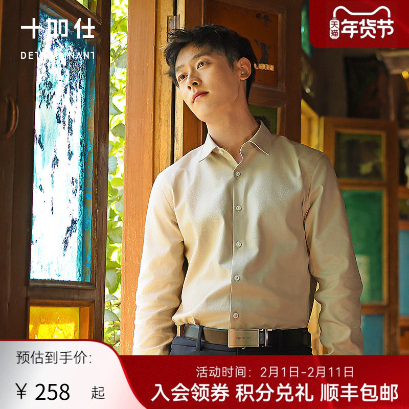 十如仕男士衬衫衣商务法兰绒免烫丝光休闲纯棉易打理长袖衬衫SS02