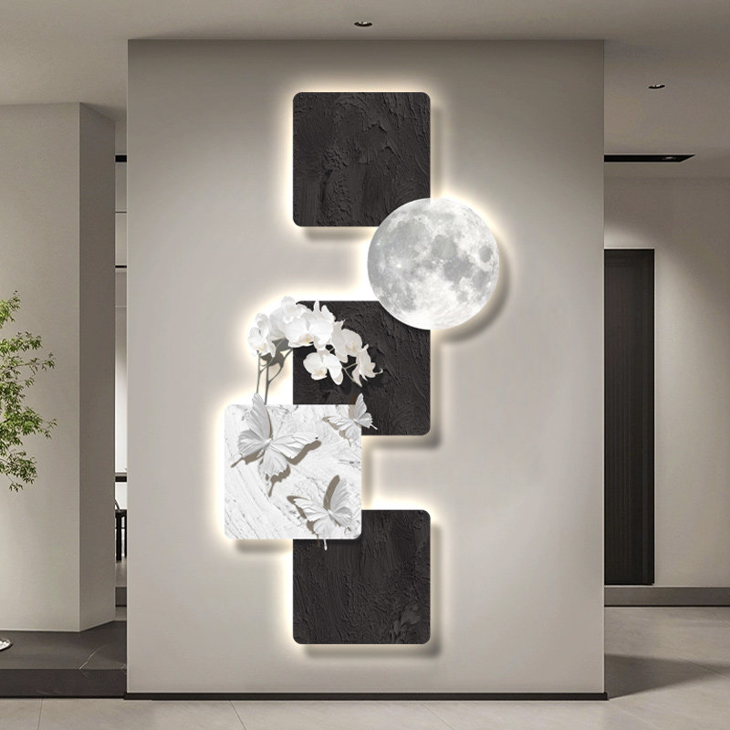 简约现代玄关装饰画黑白蝴蝶led发光灯画大气走廊尽头挂画高级感,家居饰品,氛围画/灯画,淘宝优惠券,粉丝福利购,淘宝优惠卷