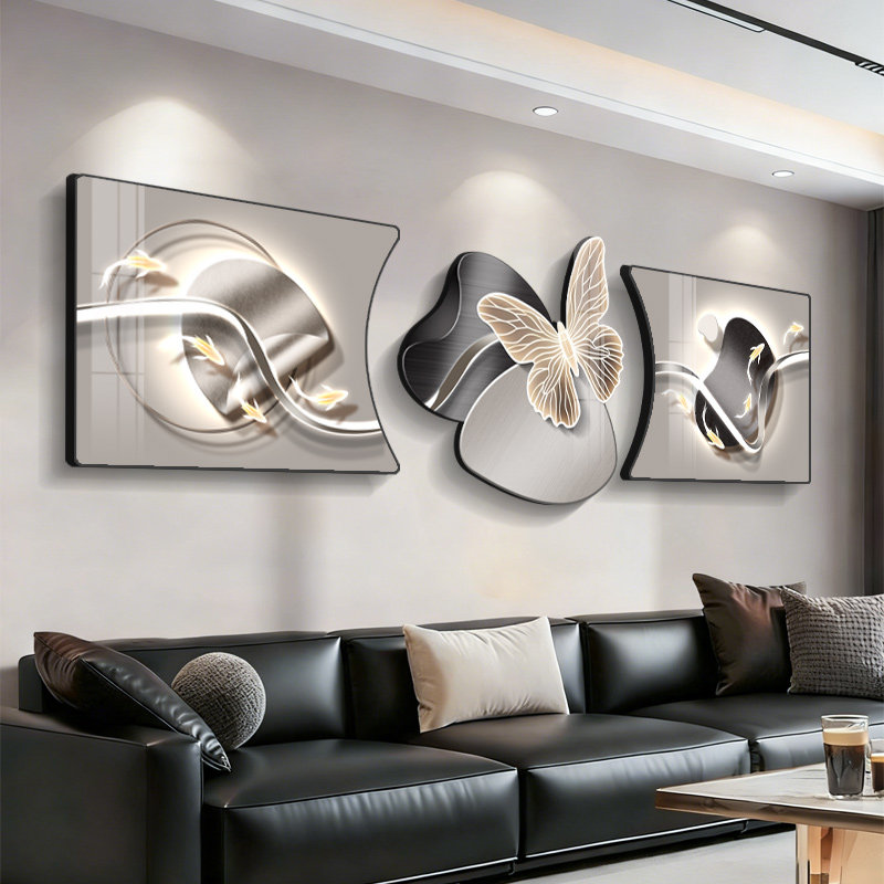 现代轻奢客厅装饰画蝴蝶抽象艺术高级感挂画九鱼沙发背景墙三联画,家居饰品,现代装饰画,淘宝优惠券,粉丝福利购,淘宝优惠卷