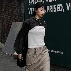 酷感风连帽短款防晒外套女拼接设计感小外套薄款遮阳