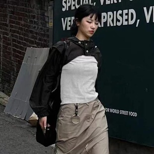酷感风连帽短款防晒外套女拼接设计感小外套薄款遮阳