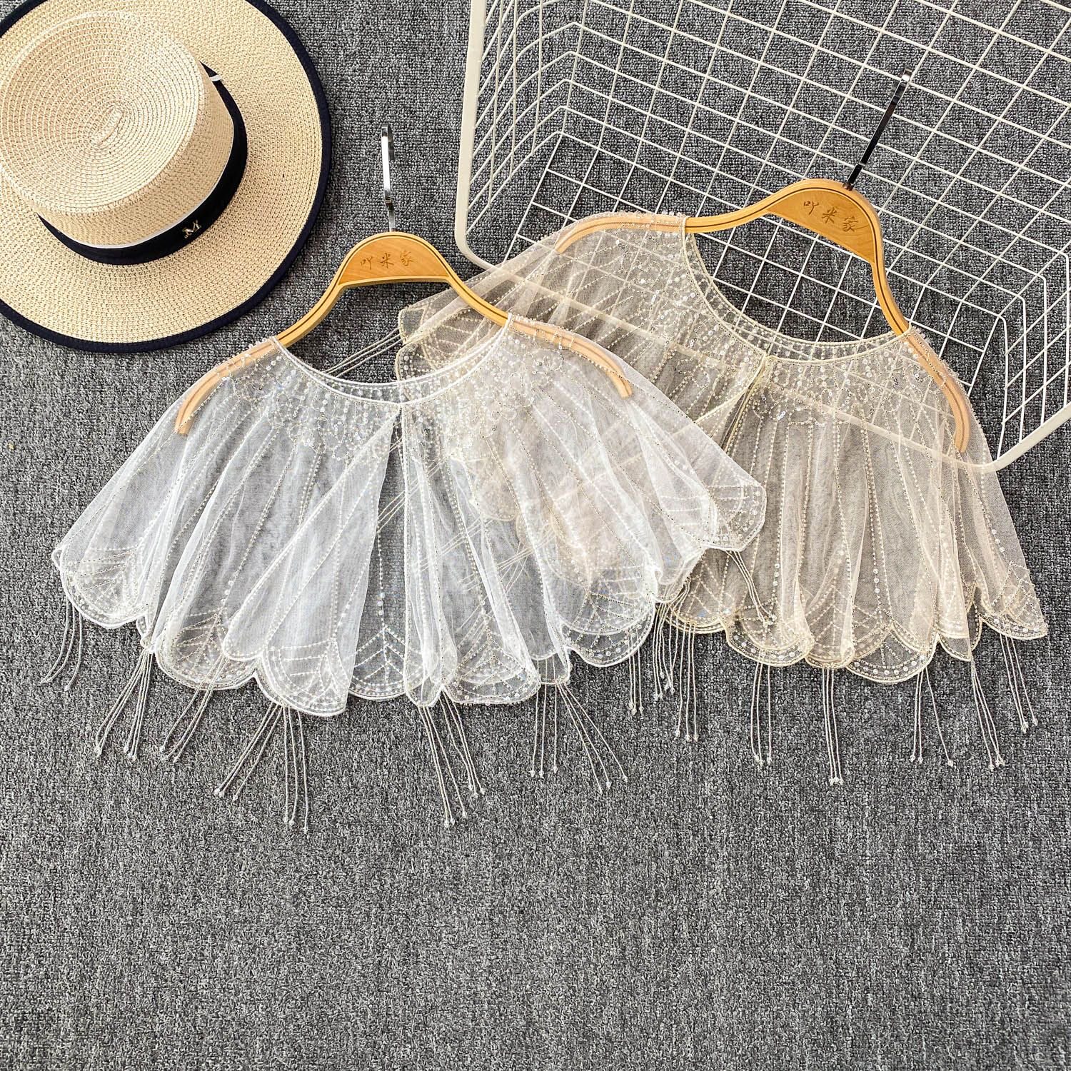 小众网红网纱披肩女夏季绣珠亮片流苏边显瘦搭配裙子上衣