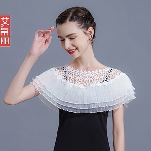 韩版白色网纱蕾丝假领女夏薄款百搭披肩洋气