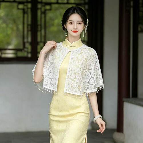 新中式蕾丝披肩女夏季镂空流苏防晒外搭气质云肩