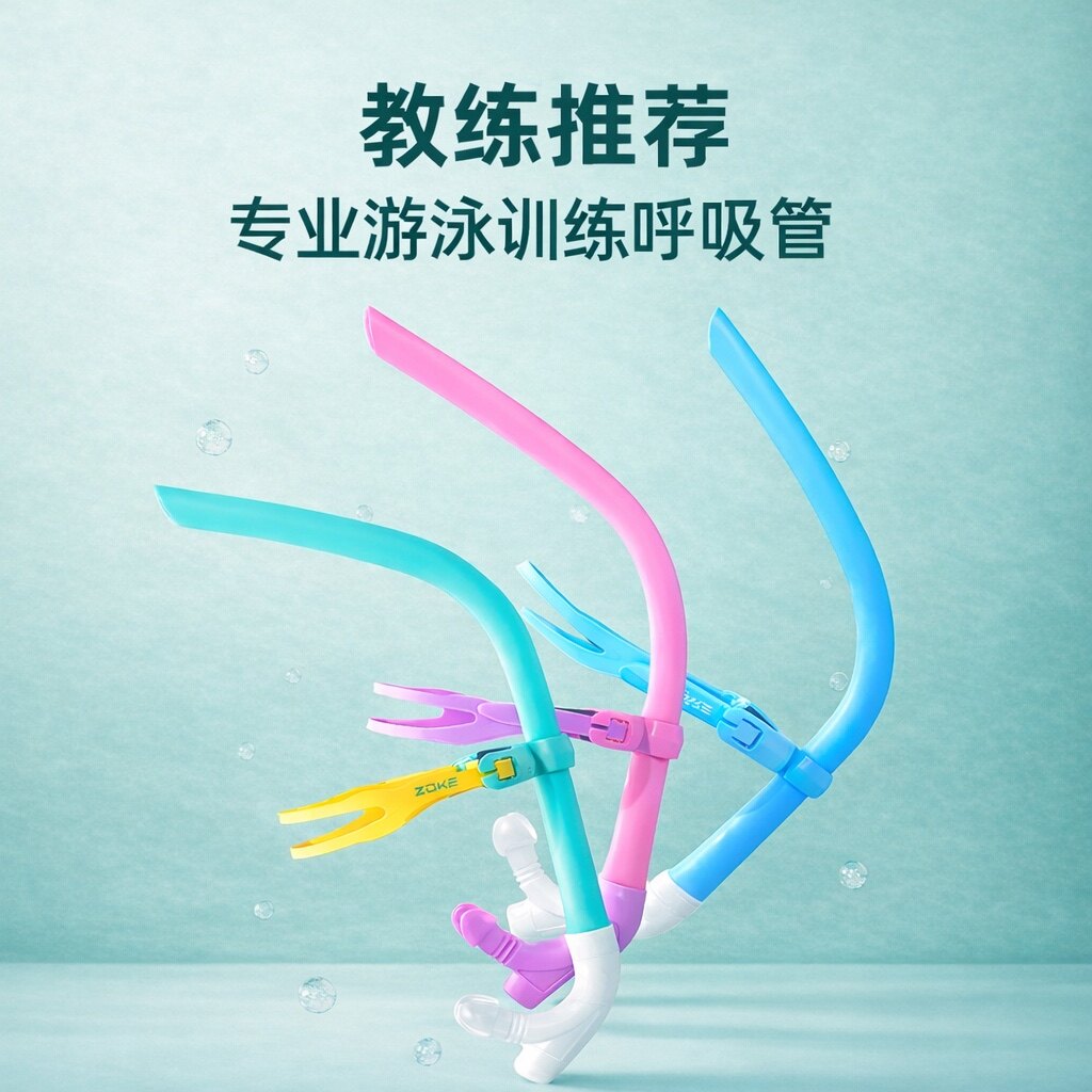 洲克zoke儿童呼吸管全湿硅胶嘴浮潜训练自由泳换气水下游泳呼吸器
