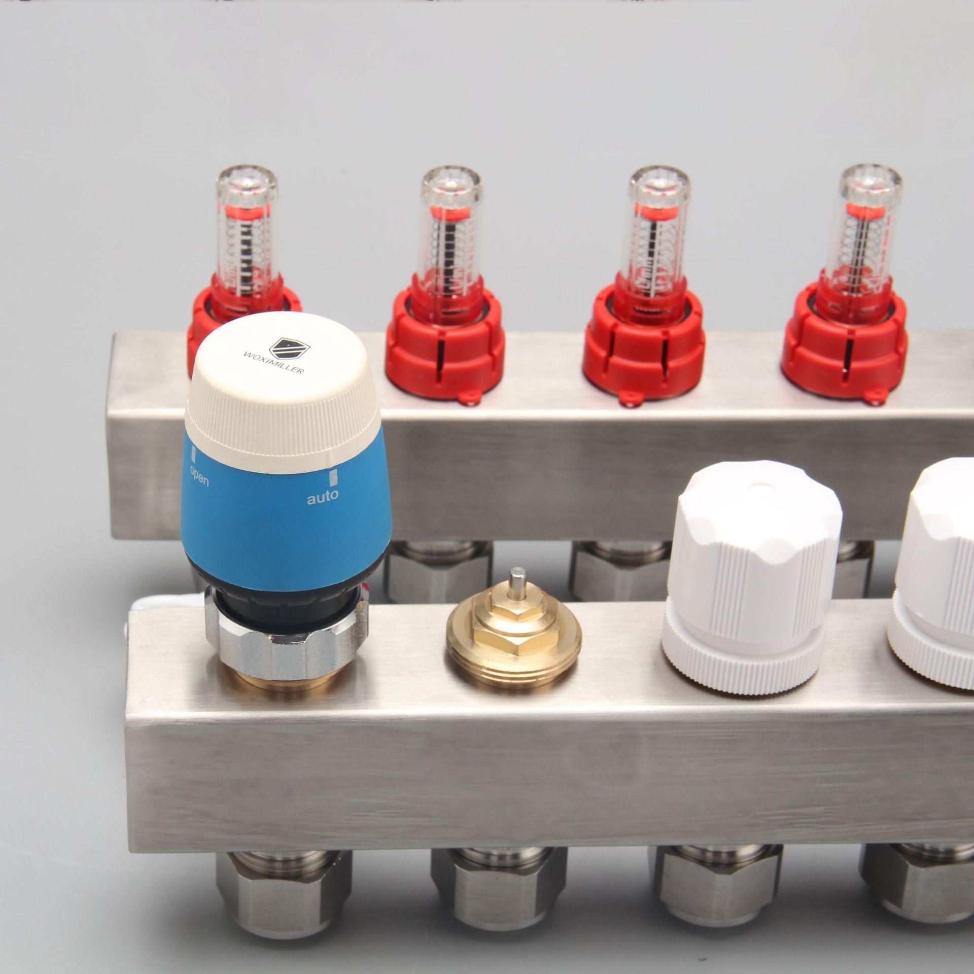 不锈钢分水器方型流量计款可调节流量加装执行器手轮地暖分集水器