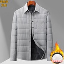 休闲百搭 外套保暖加厚夹棉羽绒棉衬衣长袖 高档男士 条纹加棉衬衫