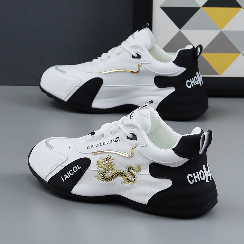 运动休闲鞋男真皮防臭鞋秋季新款刺绣老爹鞋轻便透气软底跑步鞋潮