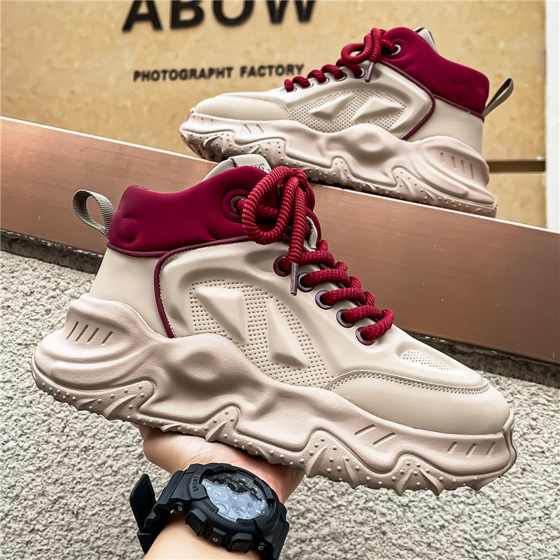 休闲运动男士春季小众时尚运动鞋跑步鞋爆米花休闲板鞋男鞋厚底增