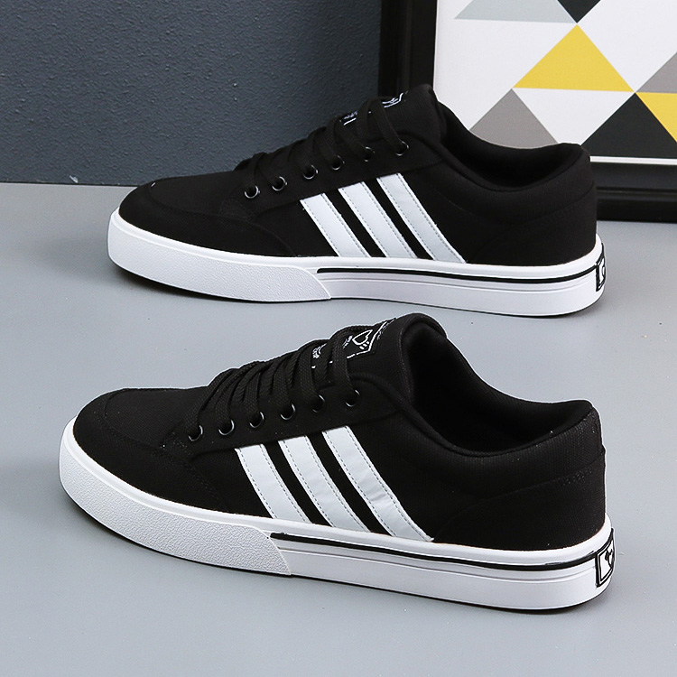 休闲运动新款透气系带低帮帆布鞋男黑色板鞋舒适运动男鞋潮百搭平