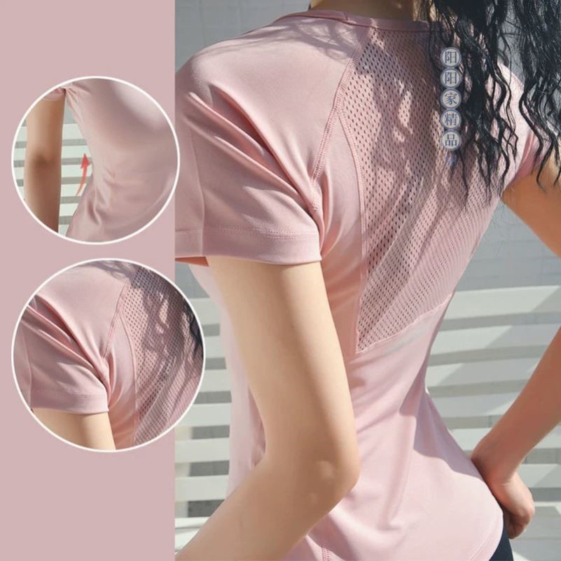 春夏女运动短袖T恤速干跑步瑜伽健身服显瘦紧身透气圆领套头衫