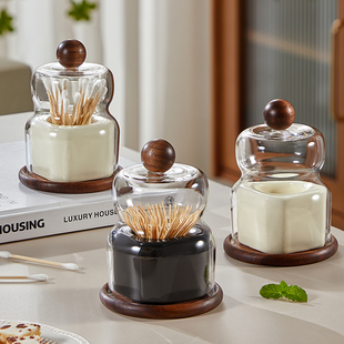 雅港中式牙签盒家用创意牙线 线棉棒收纳筒轻奢高颜值带盖子陶瓷