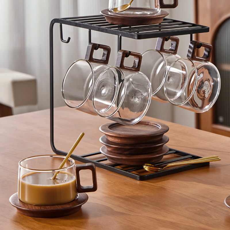 雅港覆古咖啡杯碟套装高档精致下午茶餐具拿铁杯创意玻璃拉花杯子