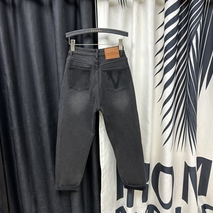 女大码 弹力哈伦牛仔裤 冬季 加绒厚款 新款 高腰宽松撞色小脚老爹垮裤