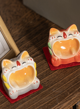 瓦猫陶瓷招财猫摆件创意桌面装饰品可爱小号家居办公礼品伴手礼物