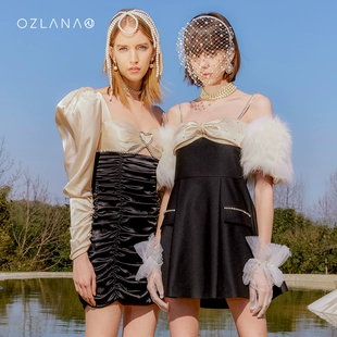 裙子泡芙袖 OZLANA2022春季 新款 水晶小香风高级感吊带连衣裙女