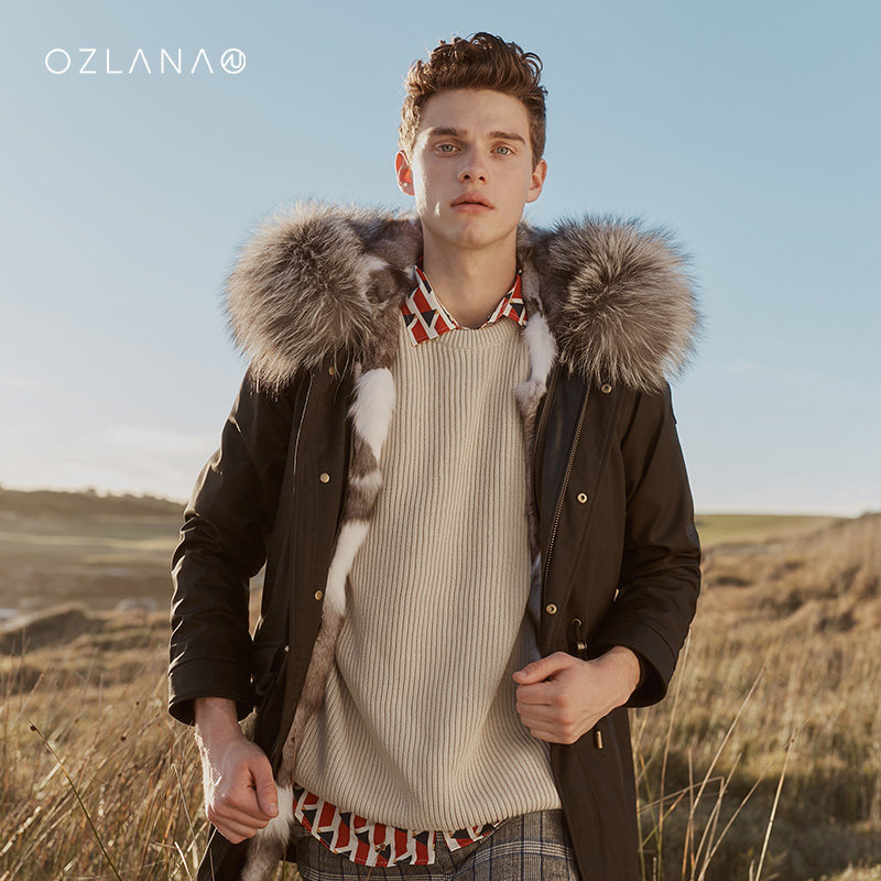 ozlana情侣款皮草派克服男女貂毛皮毛一体大衣外套冬季新百搭保暖