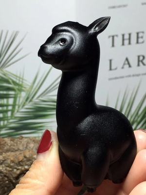 精品黑曜石原石雕刻萌宠手把件摆件精灵羊驼 泥马少女心DIY装饰