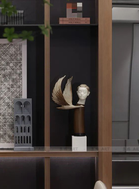 现代简约客厅侘寂风摆件样板房间售楼处人物大雁雕塑软装饰品摆设