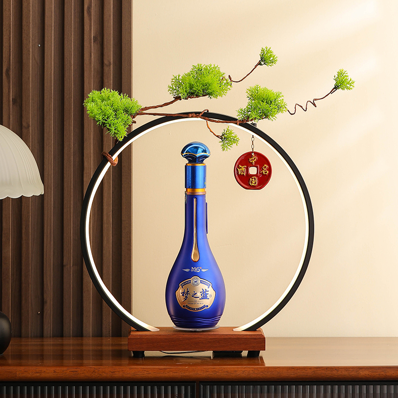 创意可旋转白酒红酒洋酒葡萄酒展示架底座LED灯圈展台展柜陈列架