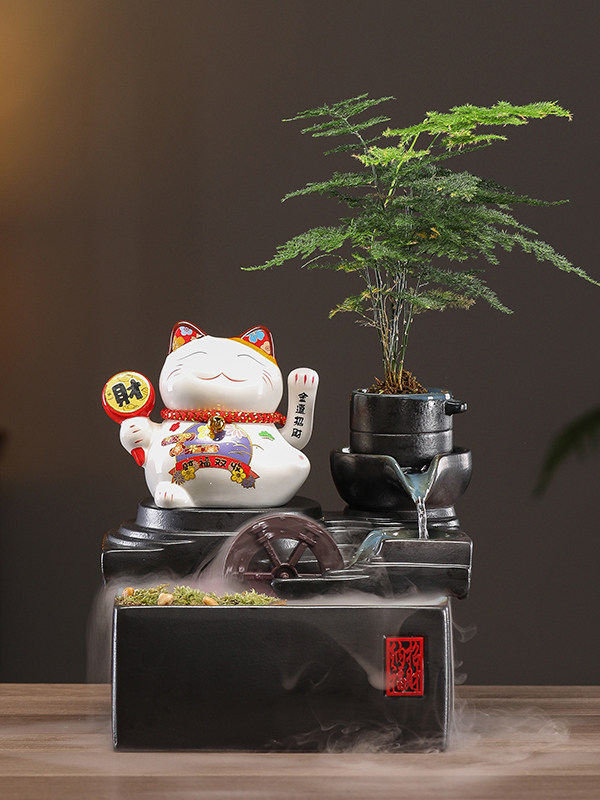陶瓷招财猫循环流水喷泉生财摆件创意办公室收银台桌面开业礼品