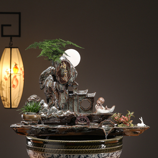 创意高山流水风水轮招财养鱼盆鱼缸配件循环水桌面玄关景观装饰品