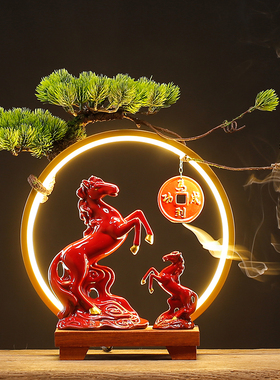 立马发财招财马摆件创意办公室桌面马到成功灯圈装饰乔迁开业礼品