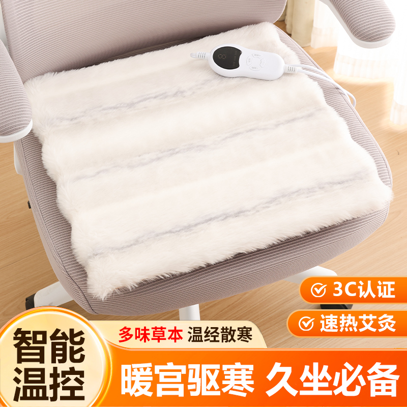 冬季防寒毛绒垫加热艾草坐垫办公室插电款蓄热保暖护腰暖臀久坐