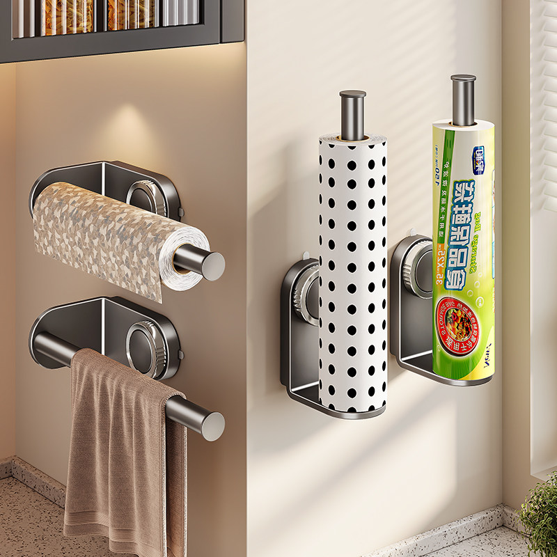 吸盘纸巾架厨房纸巾挂架免打孔整体橱柜保鲜膜收纳挂抹布架挂杆卷
