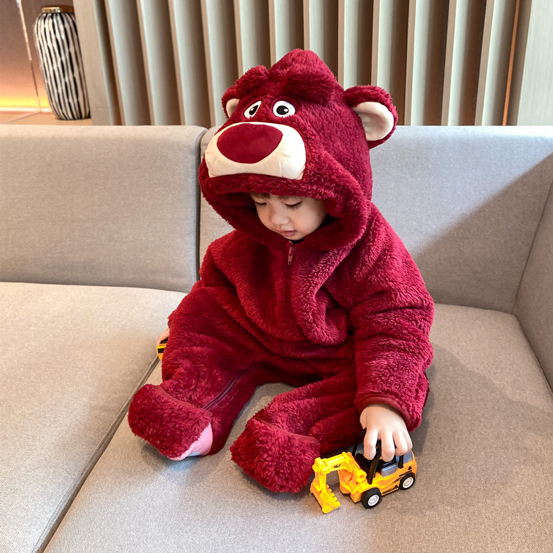 宝宝小熊衣服可爱超萌亲子动物造型衣服儿童睡衣加绒加厚冬装外出