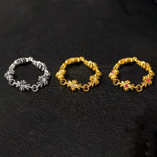 925银美系十字架tiny e链条戒指十字链指环镶钻镀金22K金链条戒指