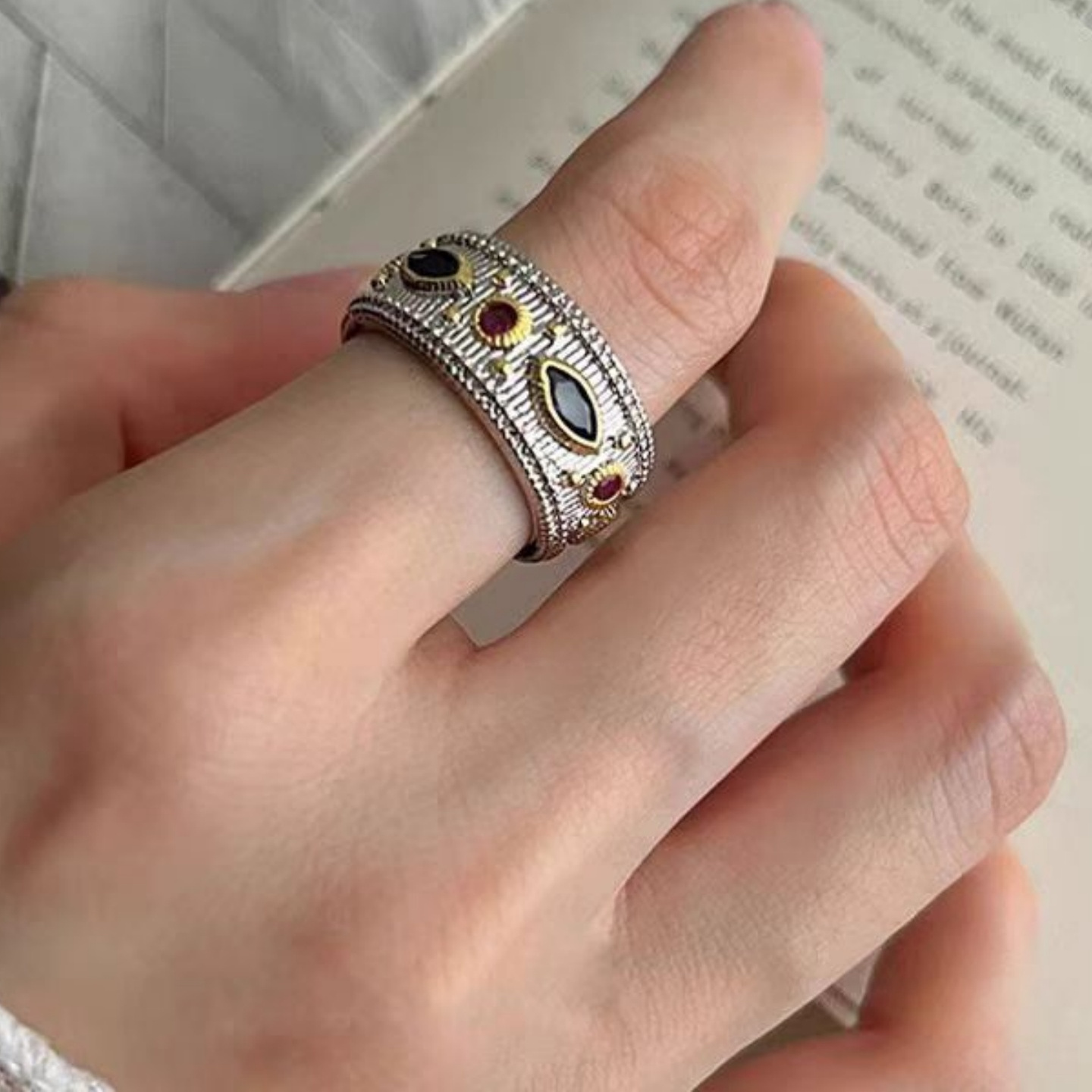 中古Vintage戒指女小众时尚设计轻奢高级感食指戒情侣对戒可调节