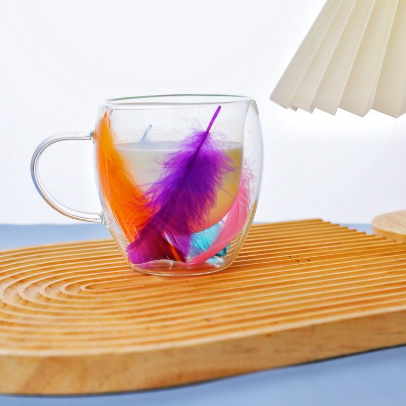 五彩羽毛双层家用咖啡杯