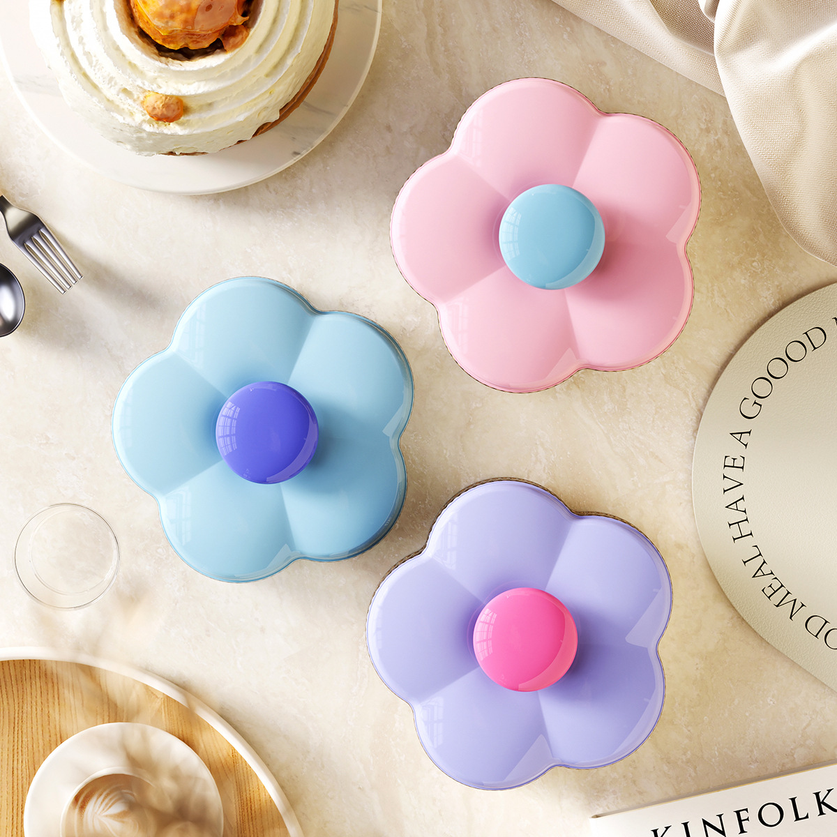 创意花瓣精致糖果干果年货零食水果桌面茶几多层收纳盒撞色糖果盒