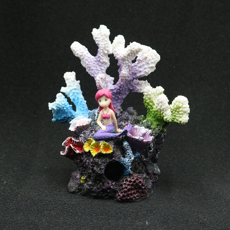 鱼缸造景美人鱼珊瑚礁摆件装饰水草树脂客厅水族仿真套餐珊瑚组合