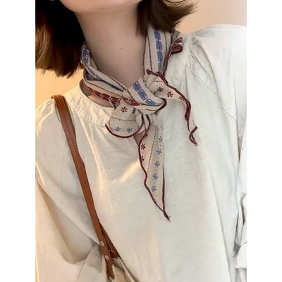 韩系复古文艺棉麻丝巾轻熟风休闲时尚气质领巾春夏新款护颈配饰女