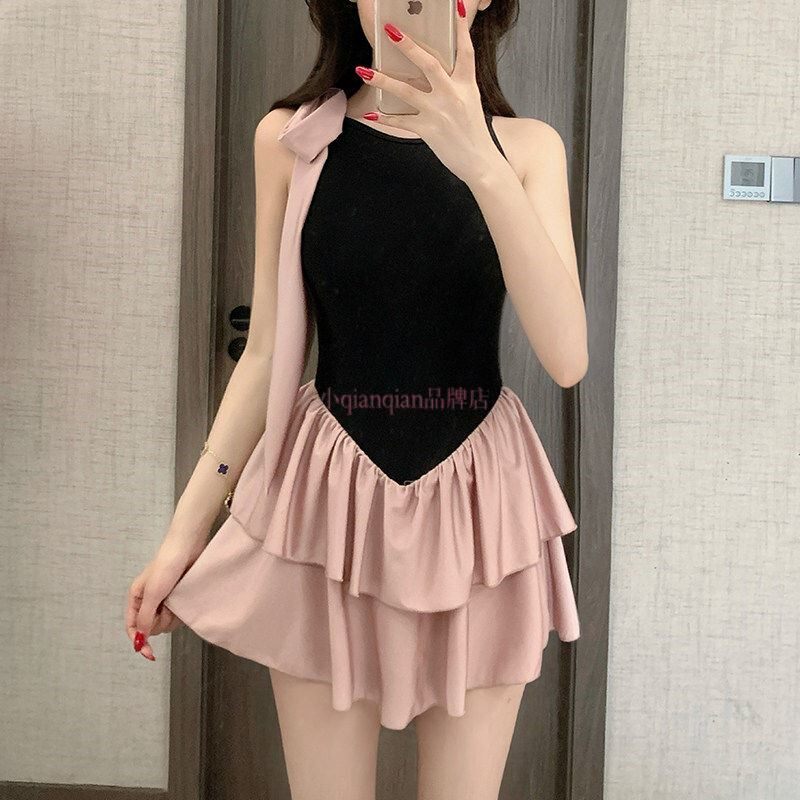 ◆DUDU◆泳衣女连体裙式甜美少女保守遮肚显瘦小胸吊带韩版性感