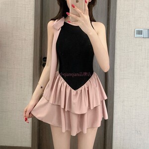 ◆DUDU◆泳衣女连体裙式甜美少女保守遮肚显瘦小胸吊带韩版性感
