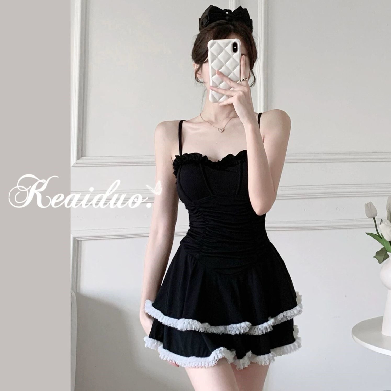 少女2024年新款夏季泡温泉游泳衣女款显瘦连体保守高级感遮肉裙式