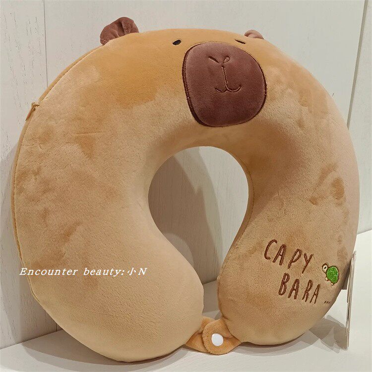 卡通卡皮巴拉U型枕护颈枕舒适便携旅行枕高弹PP棉护颈成人情侣款