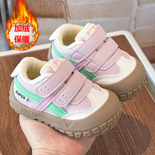 新款冬季女宝宝加绒学步鞋0一1-3岁冬款女童棉鞋幼儿保暖软底鞋子