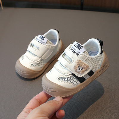 男，女镂空卡通拼色学步鞋网鞋