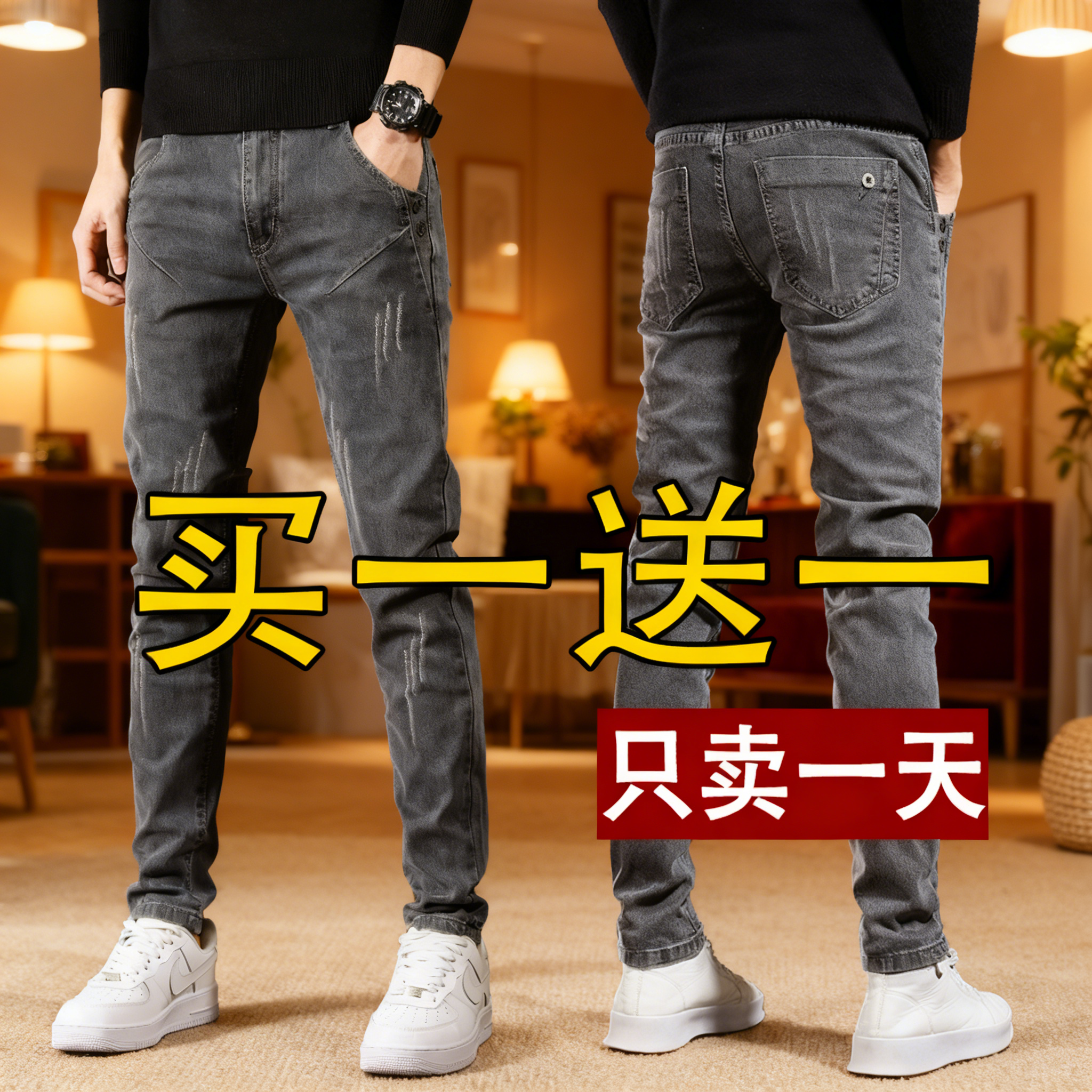 秋冬季厚款男士牛仔裤男商务修身小脚裤男装弹力休闲韩版潮流长裤