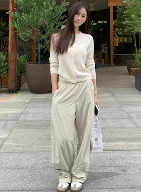 日系25秋冬新款女装松紧腰加绒保暖休闲长裤/直筒束脚裤子479402