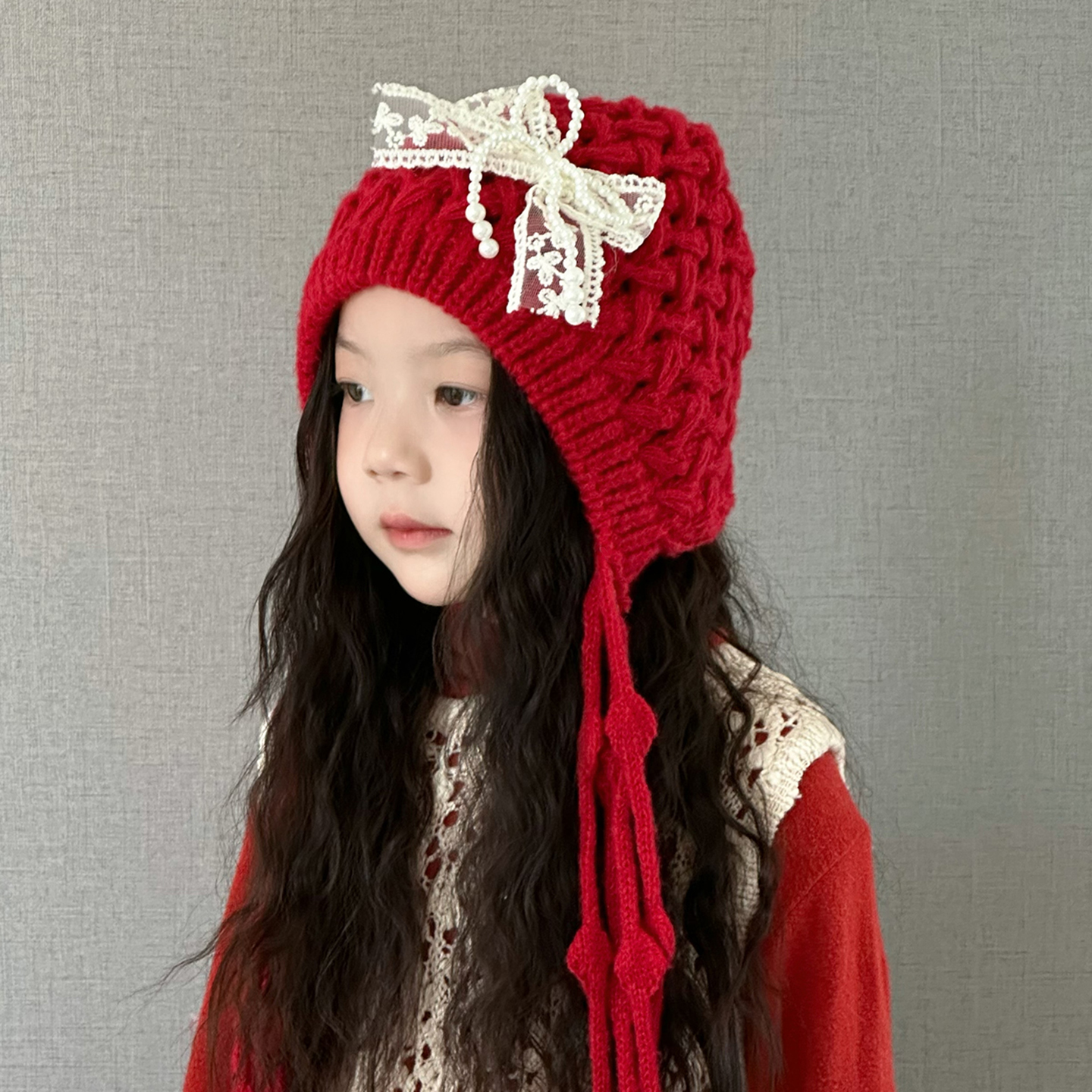儿童帽子秋冬季女童流苏针织毛线帽女宝宝蝴蝶结防风护耳帽女孩潮