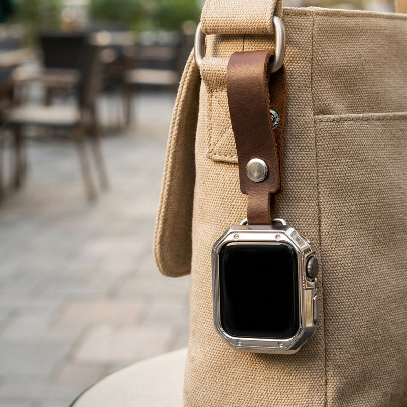 适用苹果手表皮质挂件applewatch8910复古非表带保护壳套背包挂钩