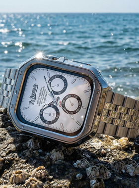 适用苹果手表不锈钢金属表带iwatch保护壳套改装商务休闲男女腕带