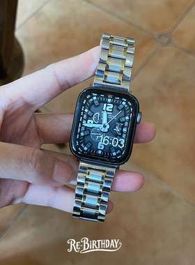 适用苹果手表轻奢高光45mm金属表带iwatch8910不锈钢男女腕带49mm