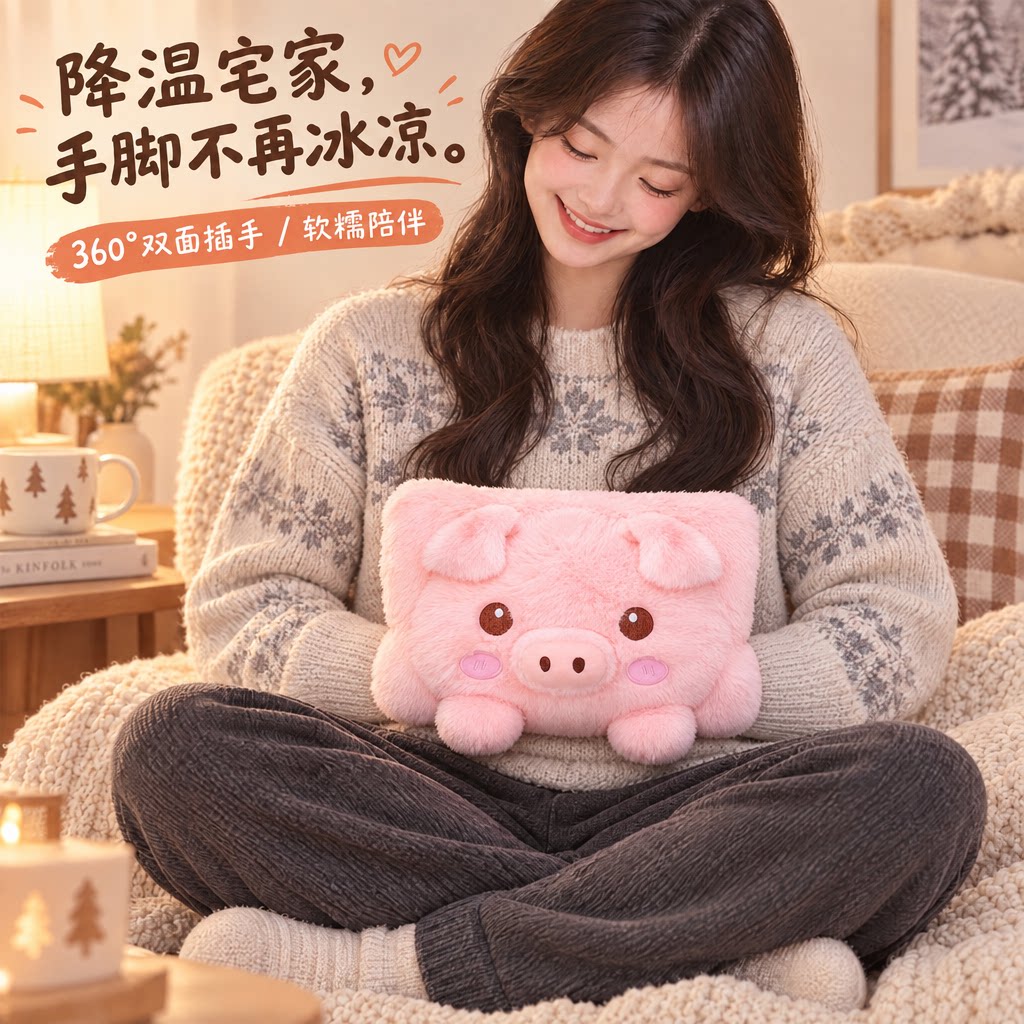 粉色猪猪2026新款可爱女热水袋充电正品暖手宝暖宝宝防爆暖水袋冬